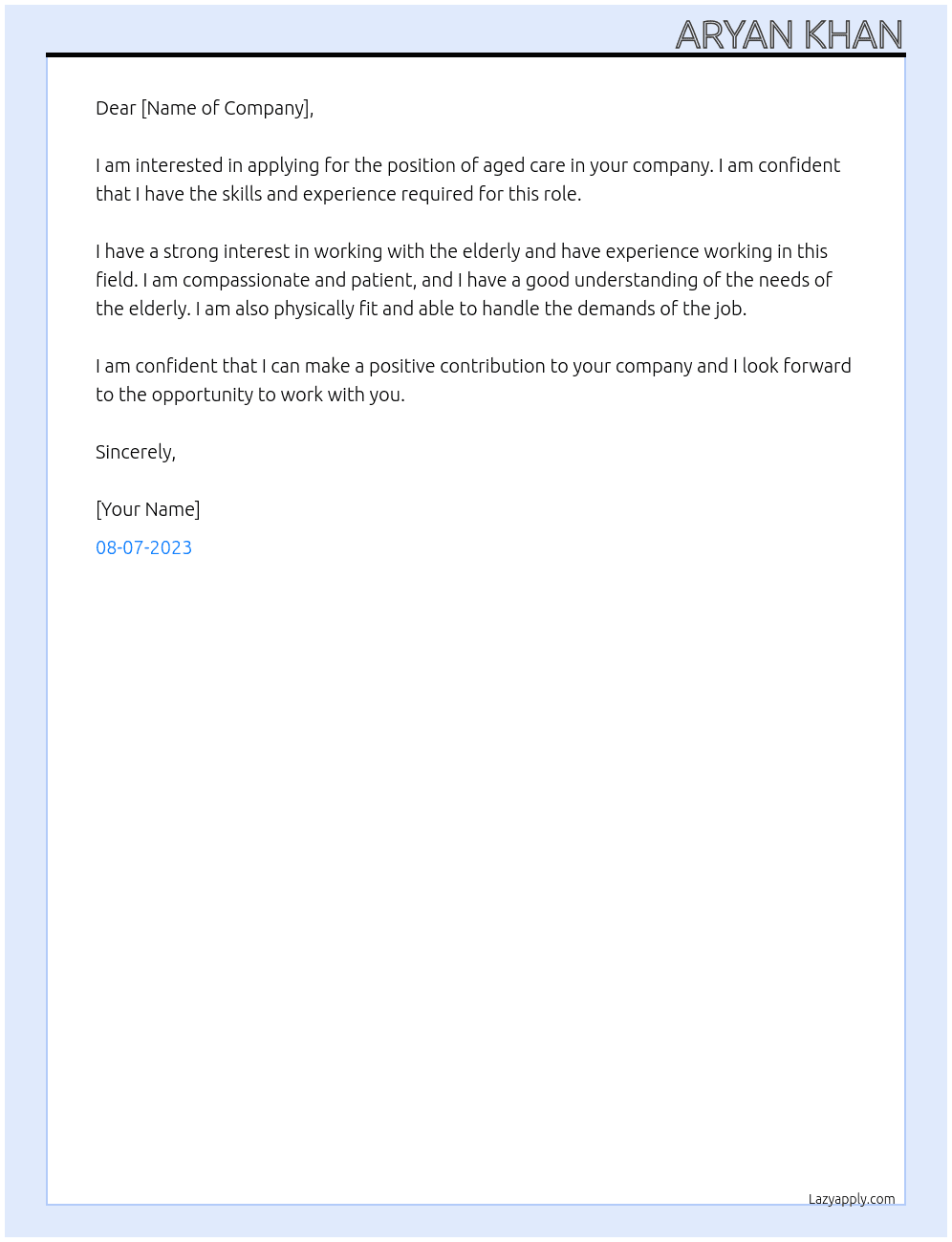 Aged care At Aged care Cover Letter