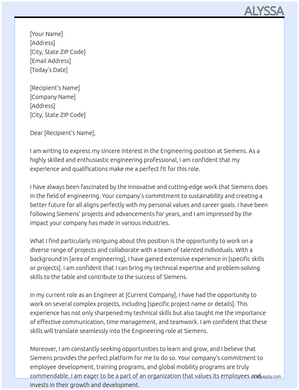 Engineering At Siemens Cover Letter