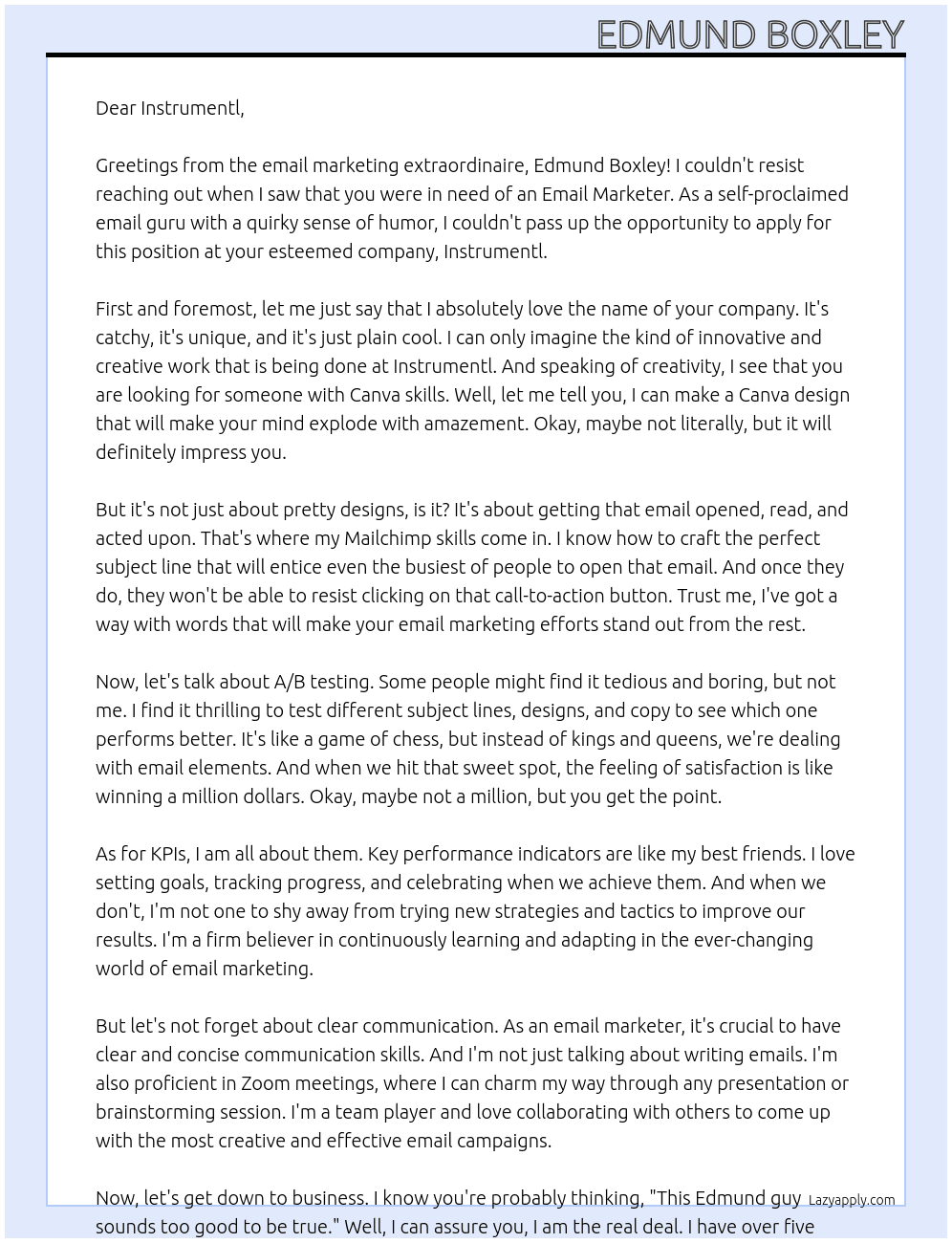 Email Marketer At Instrumentl Cover Letter