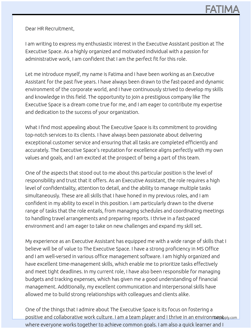 Executive Assistant At The Executive space Cover Letter