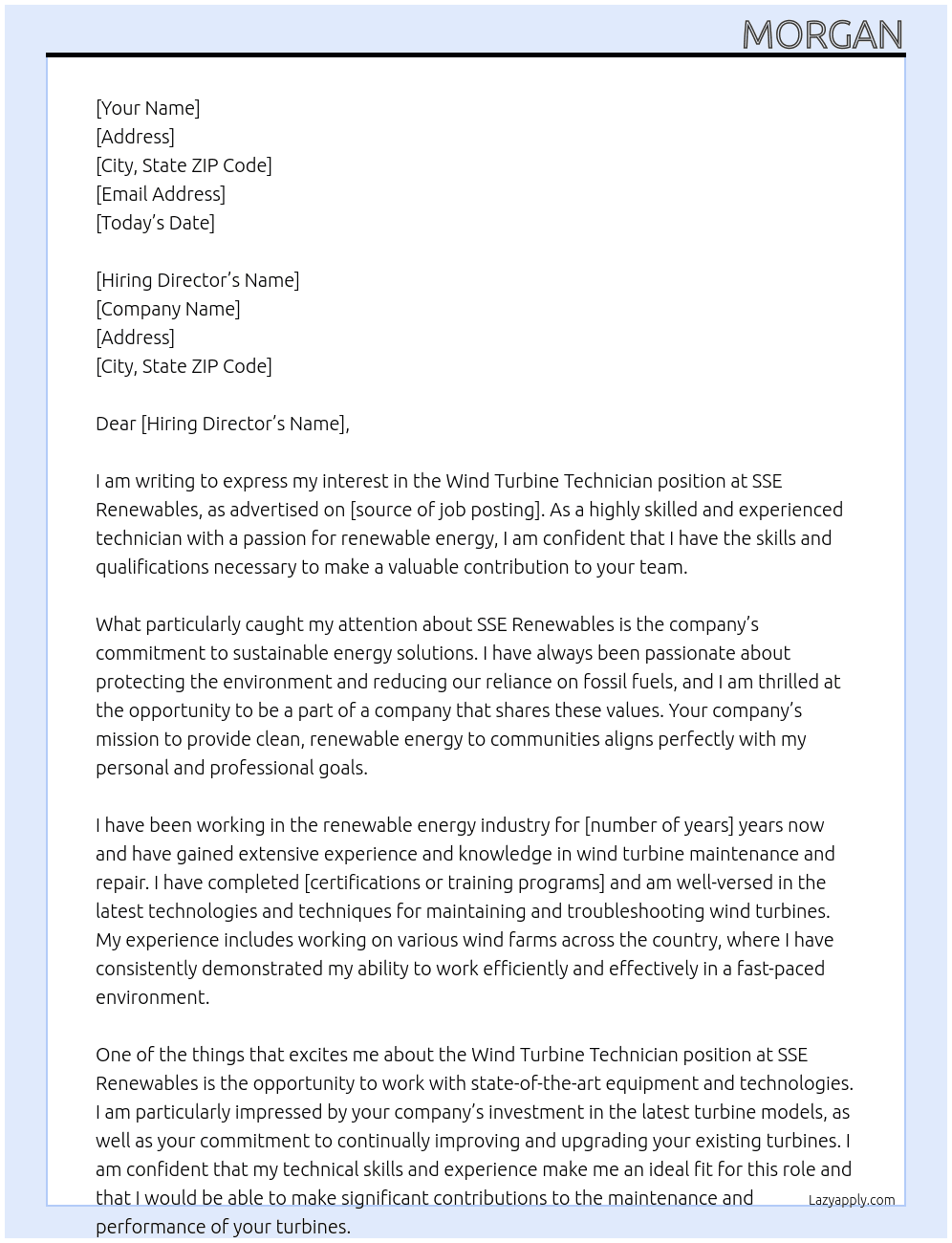 Wind turbine technician At SSE Renewables  Cover Letter