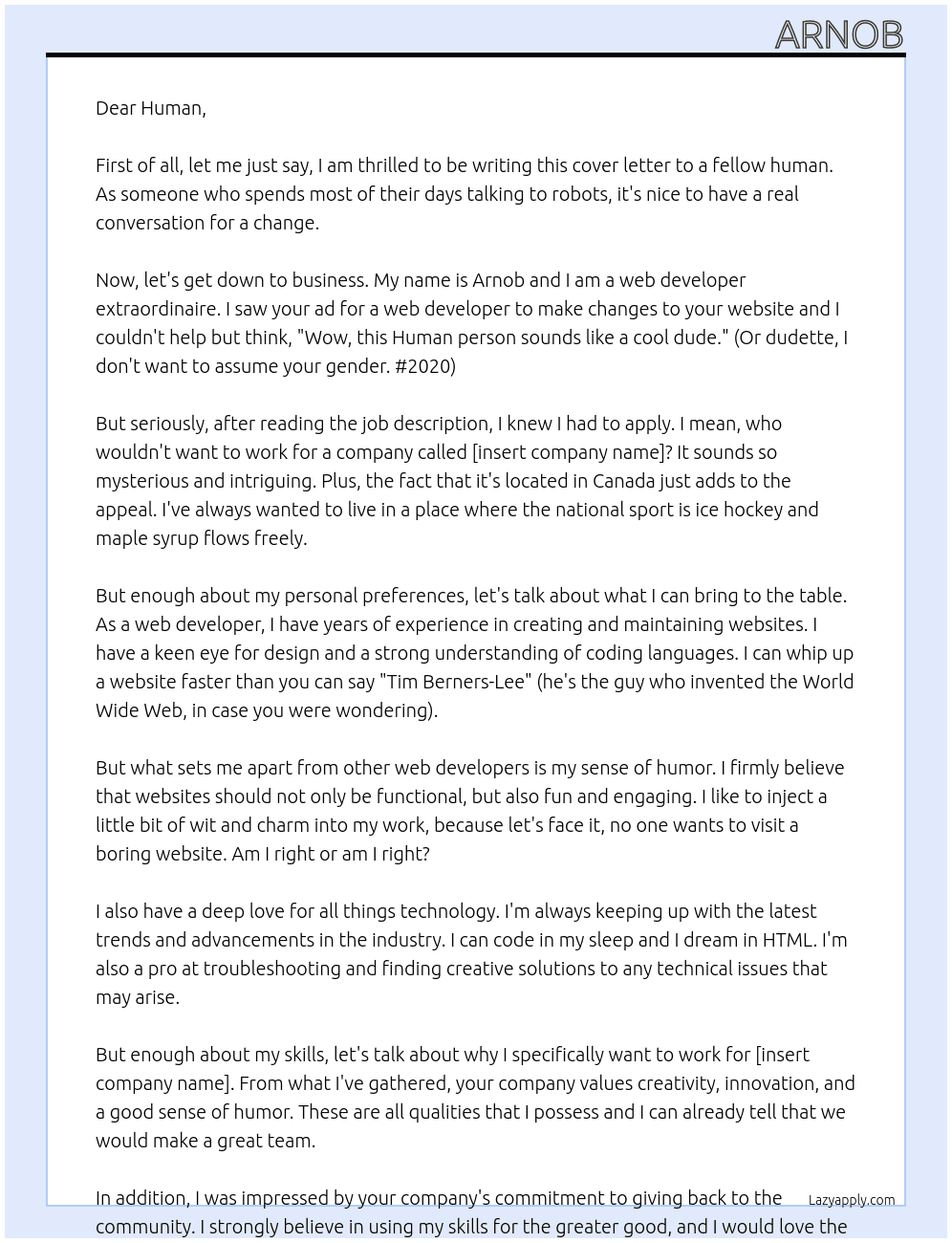 Looking for a web developer to make changes to my website At : Cover Letter