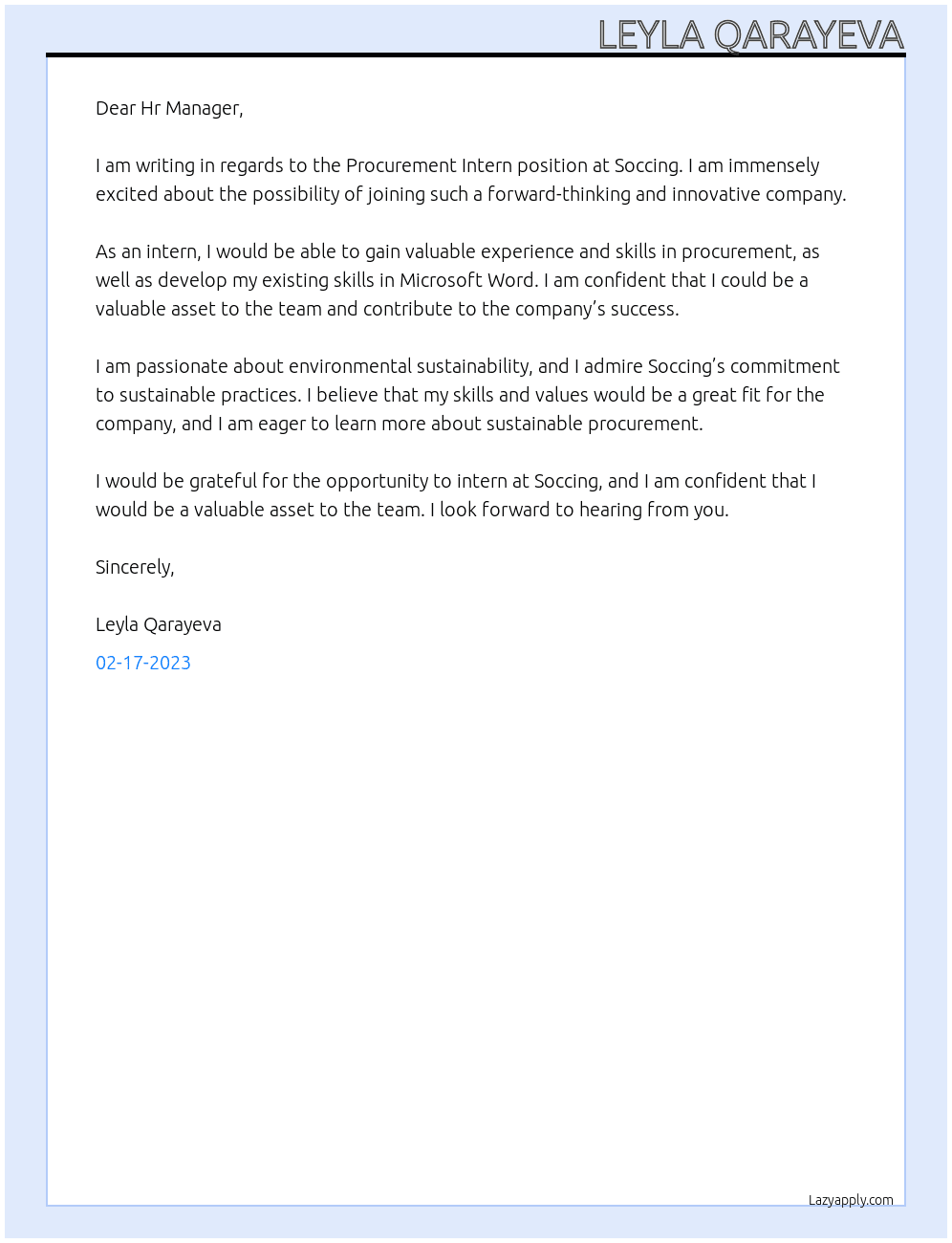 Procurement ıntern At Soccing Cover Letter