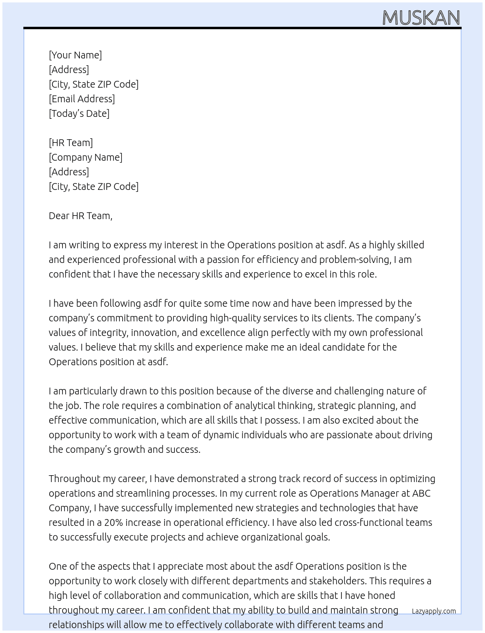 Operations At asdf Cover Letter