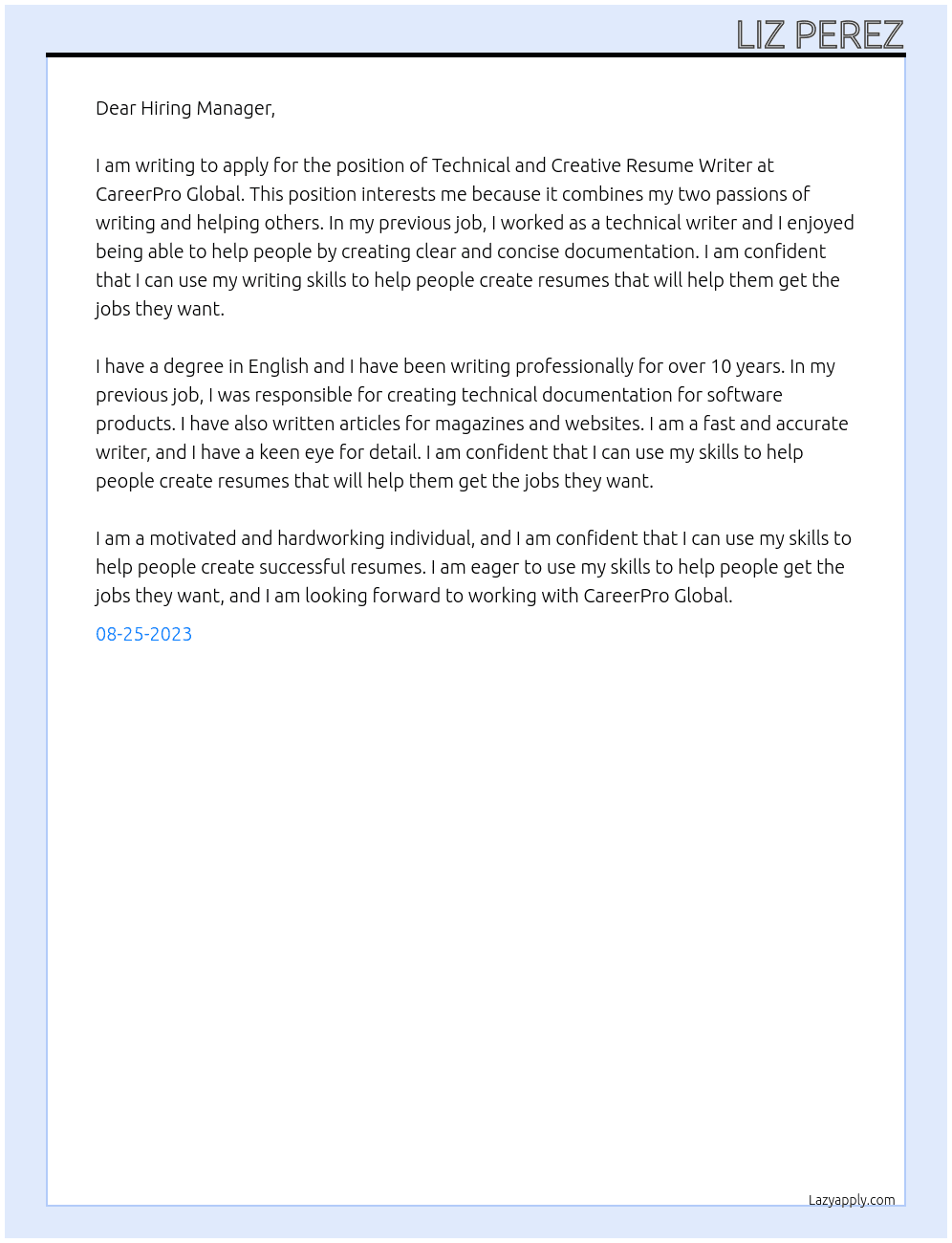 Technical and Creative Resume Writer  At CareerPro Global  Cover Letter