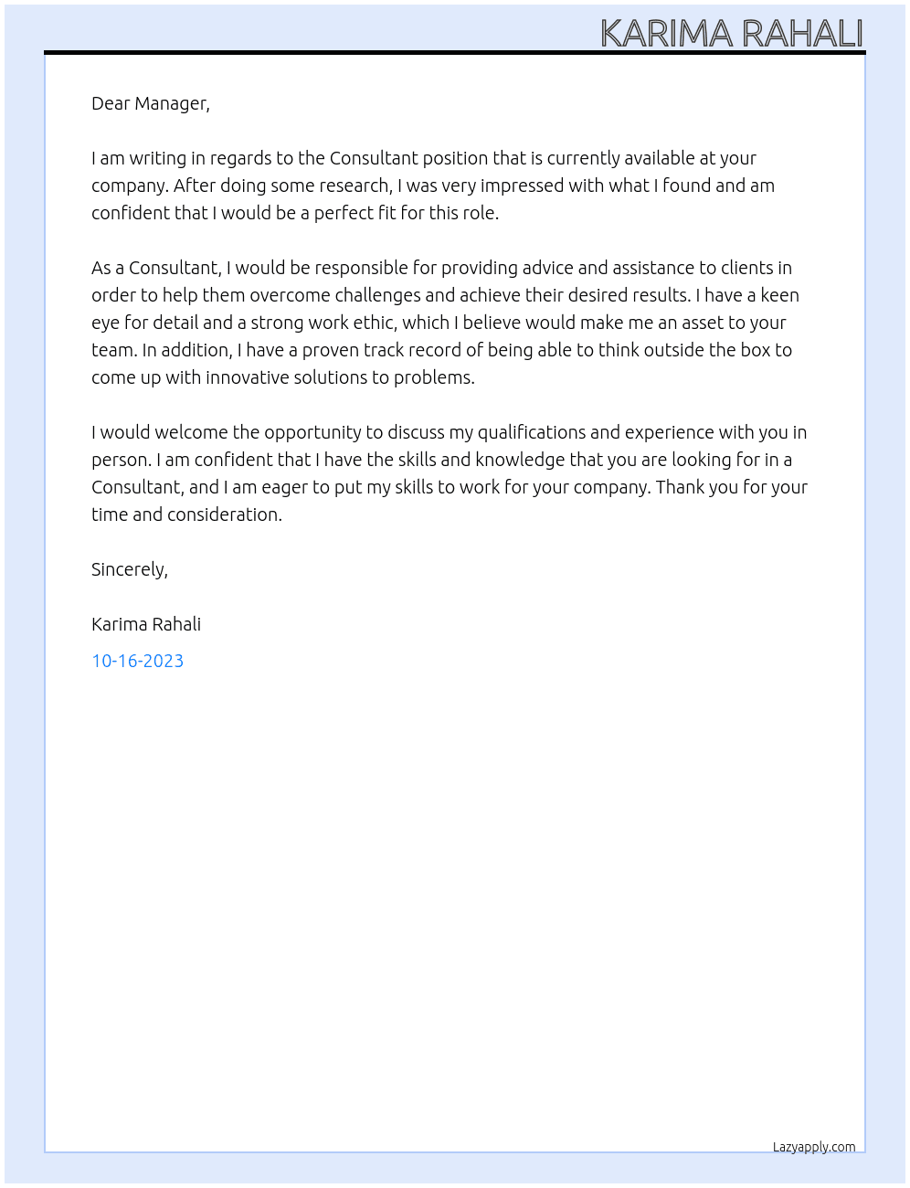 Consulant At Goverment Cover Letter
