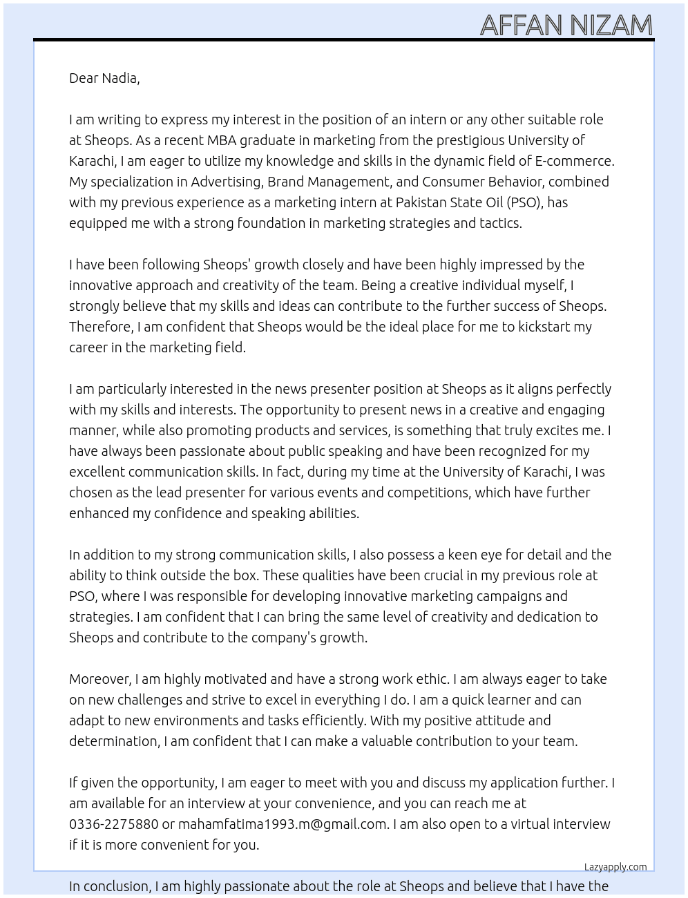 news presenter At workforus@tribune.com.pk Cover Letter