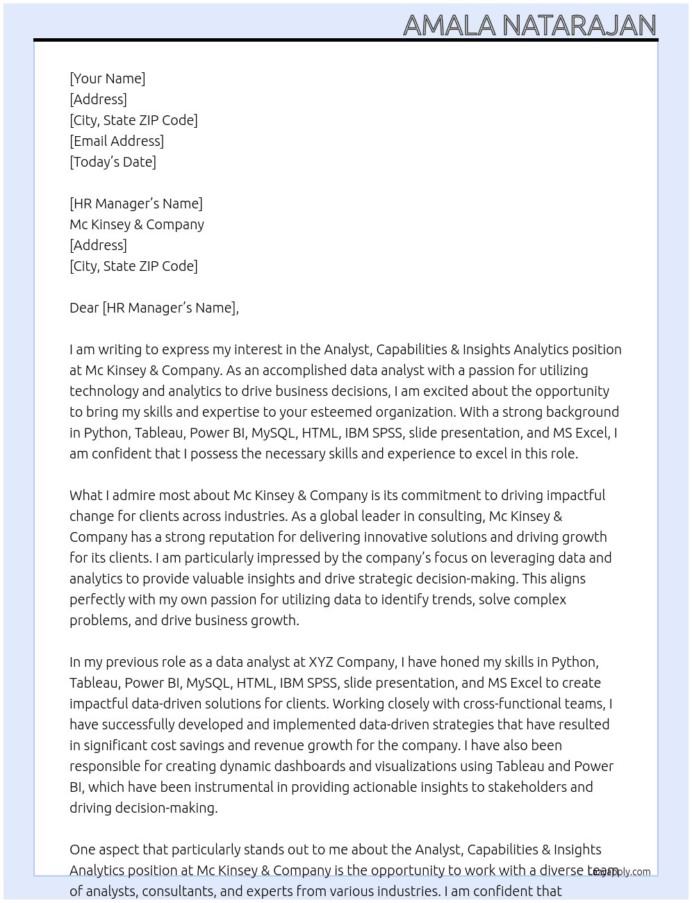 Cover letter for analyst, capabilities & insights analytics - LazyApply