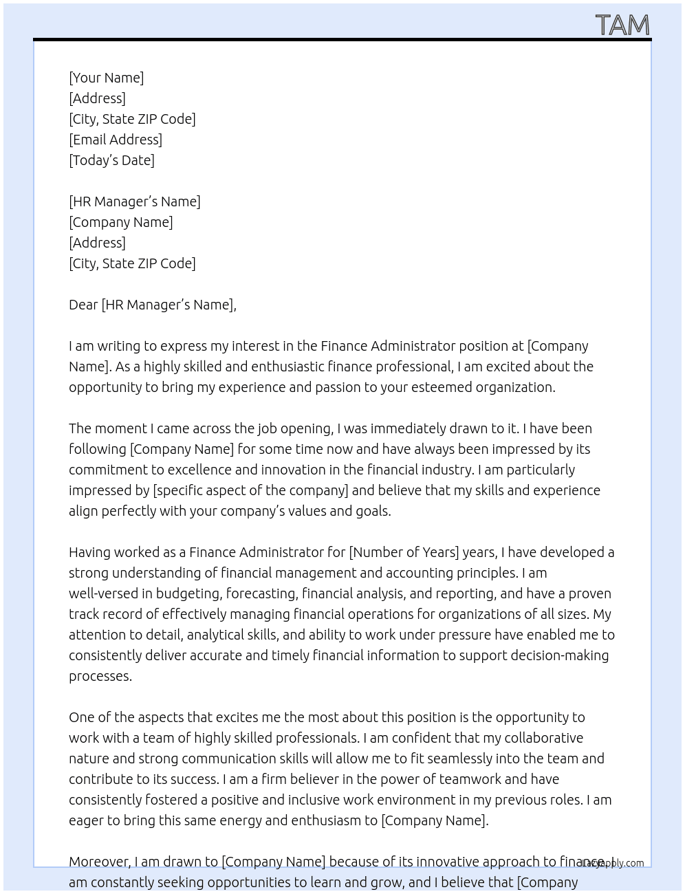 Finance Administrator At search Cover Letter