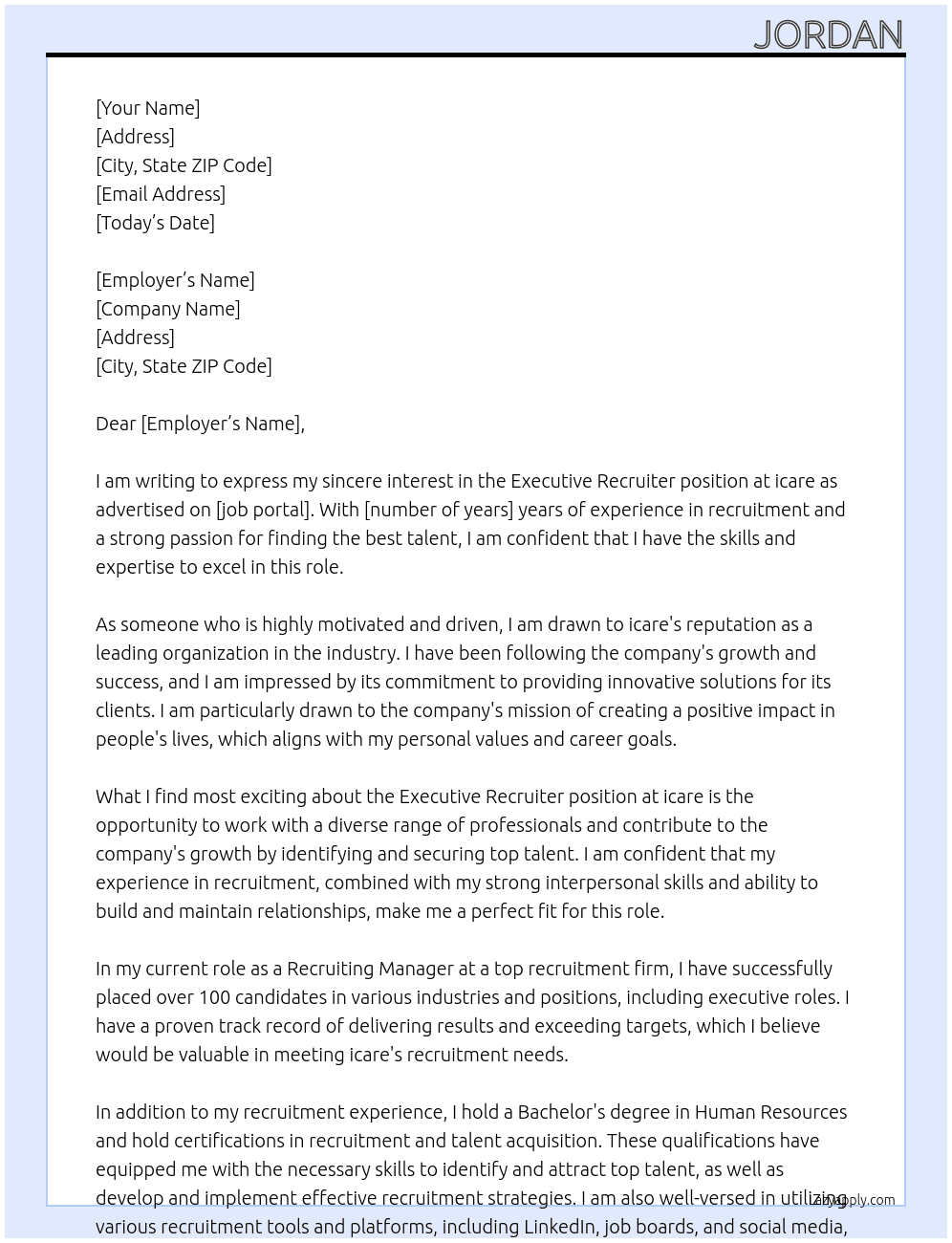 Executive Recruiter At icare Cover Letter