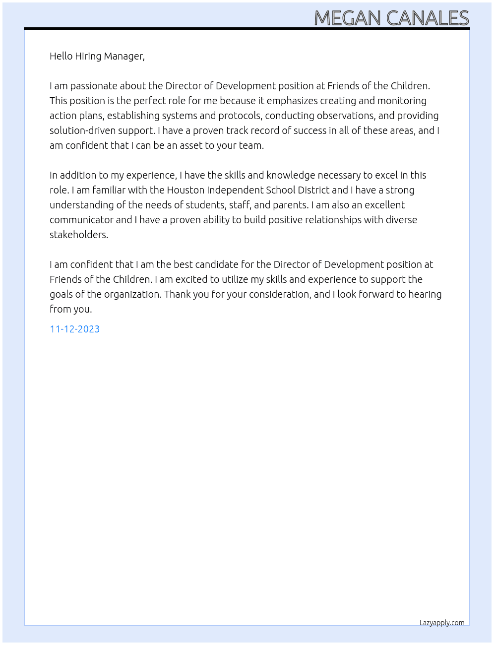 Director of Development At Friends of the Children Cover Letter