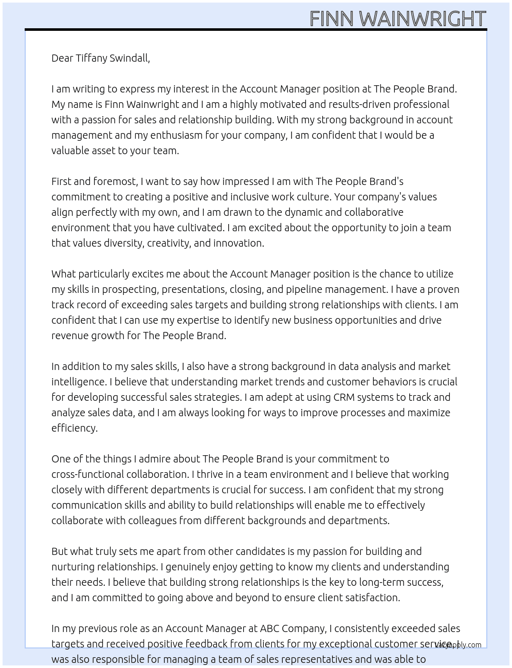 Account Manager At The People Brand Cover Letter