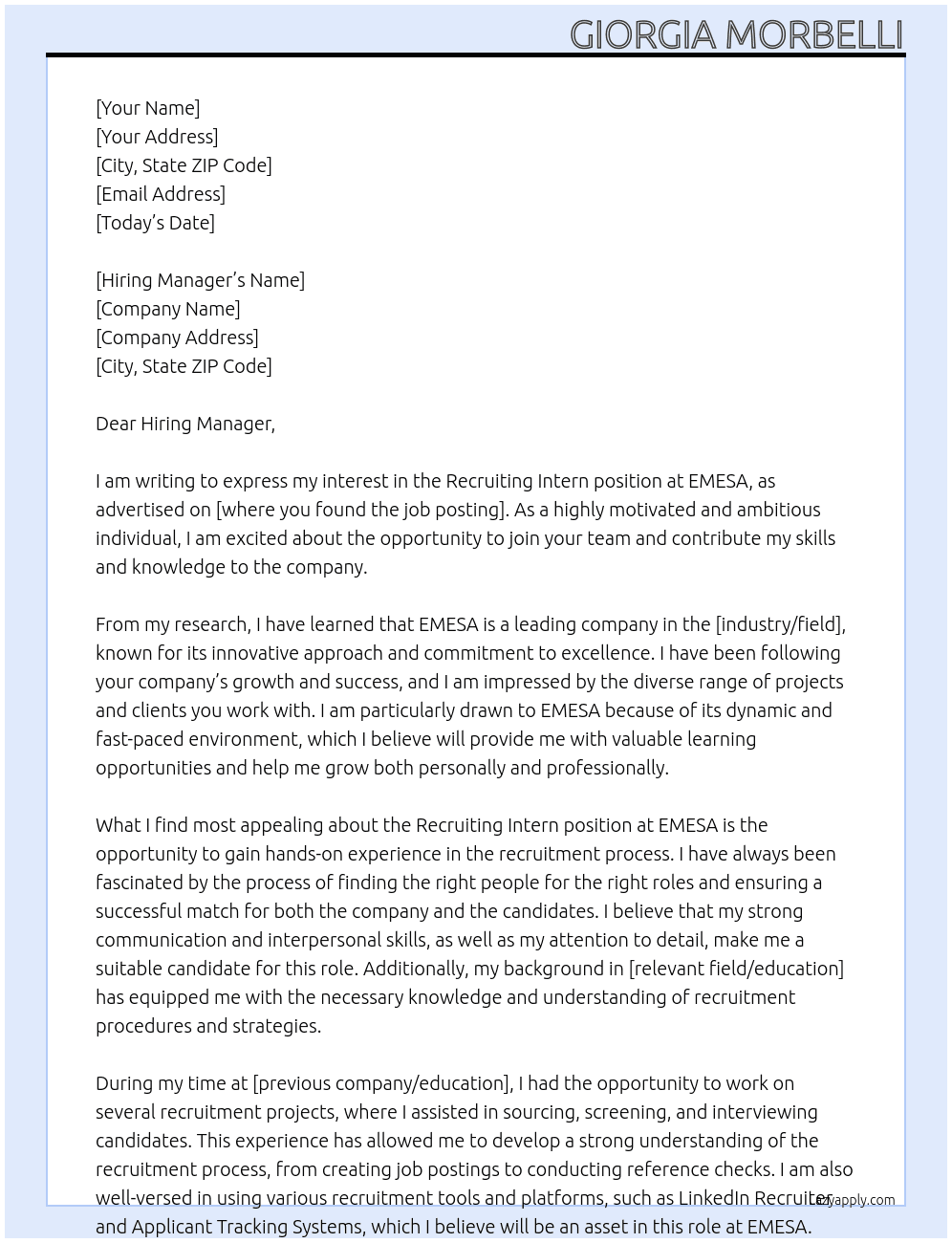 Recruiting Intern At EMESA Cover Letter