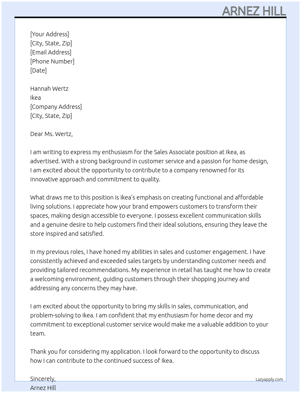 Sales Associate At Ikea Cover Letter