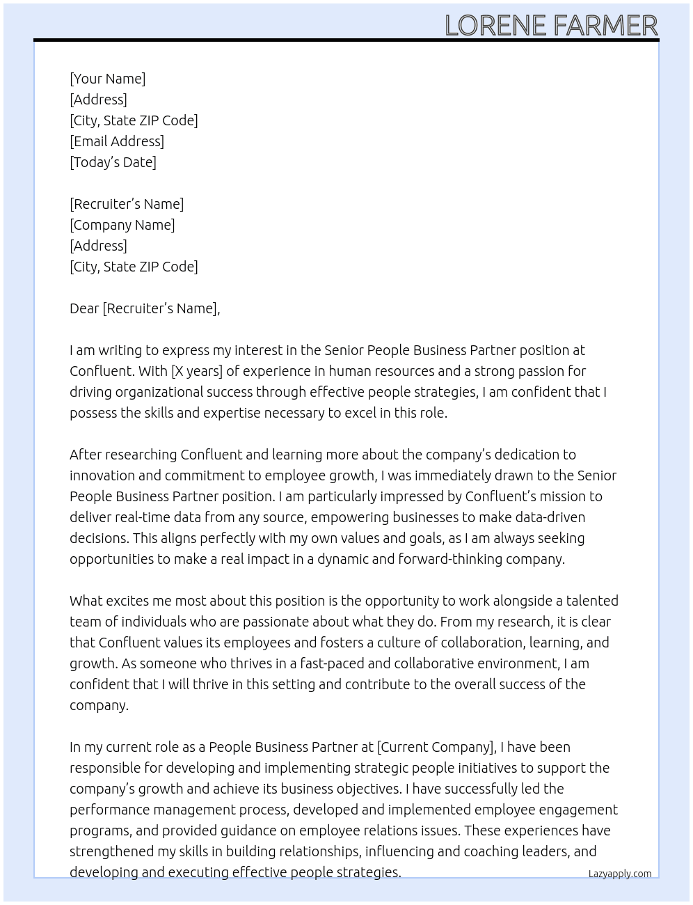 Senior People Business Partner At Confluent  Cover Letter