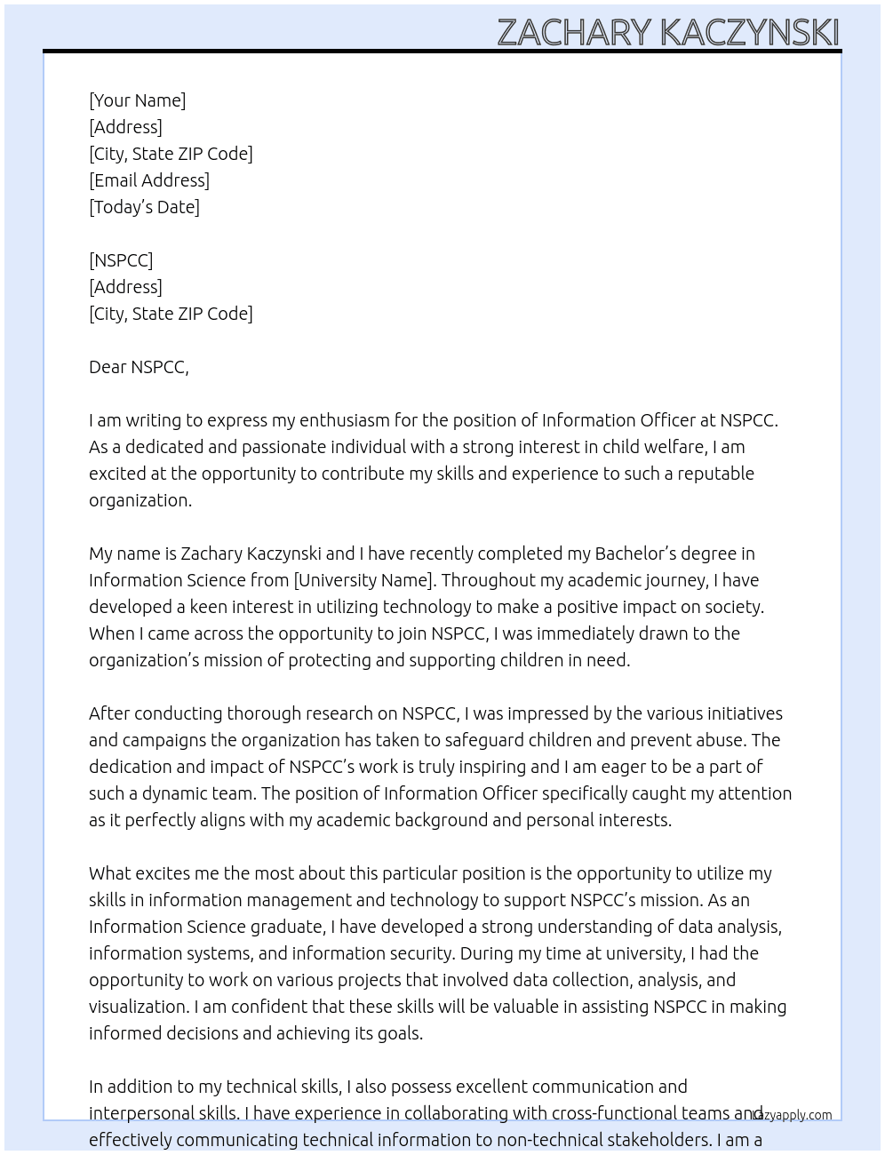 information officer At nspcc Cover Letter
