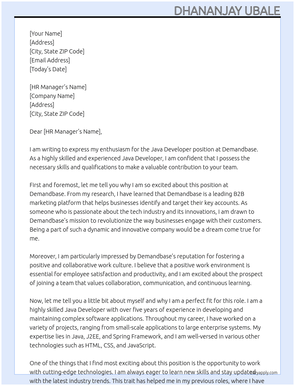 Java developer At Demandbase Cover Letter