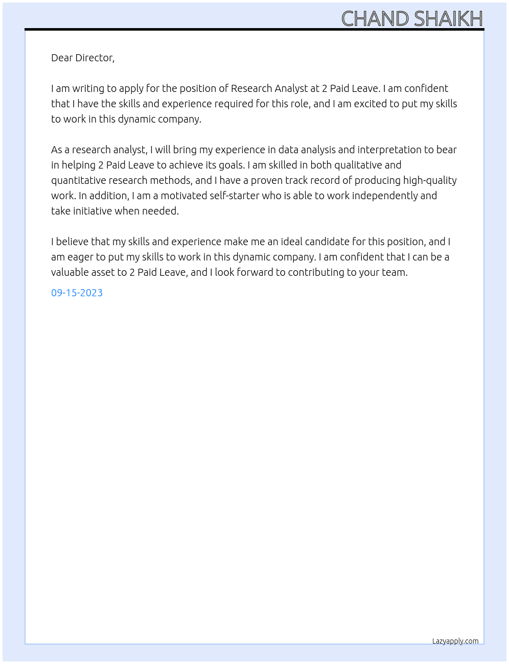 Director At 2 Paid Leave Cover Letter
