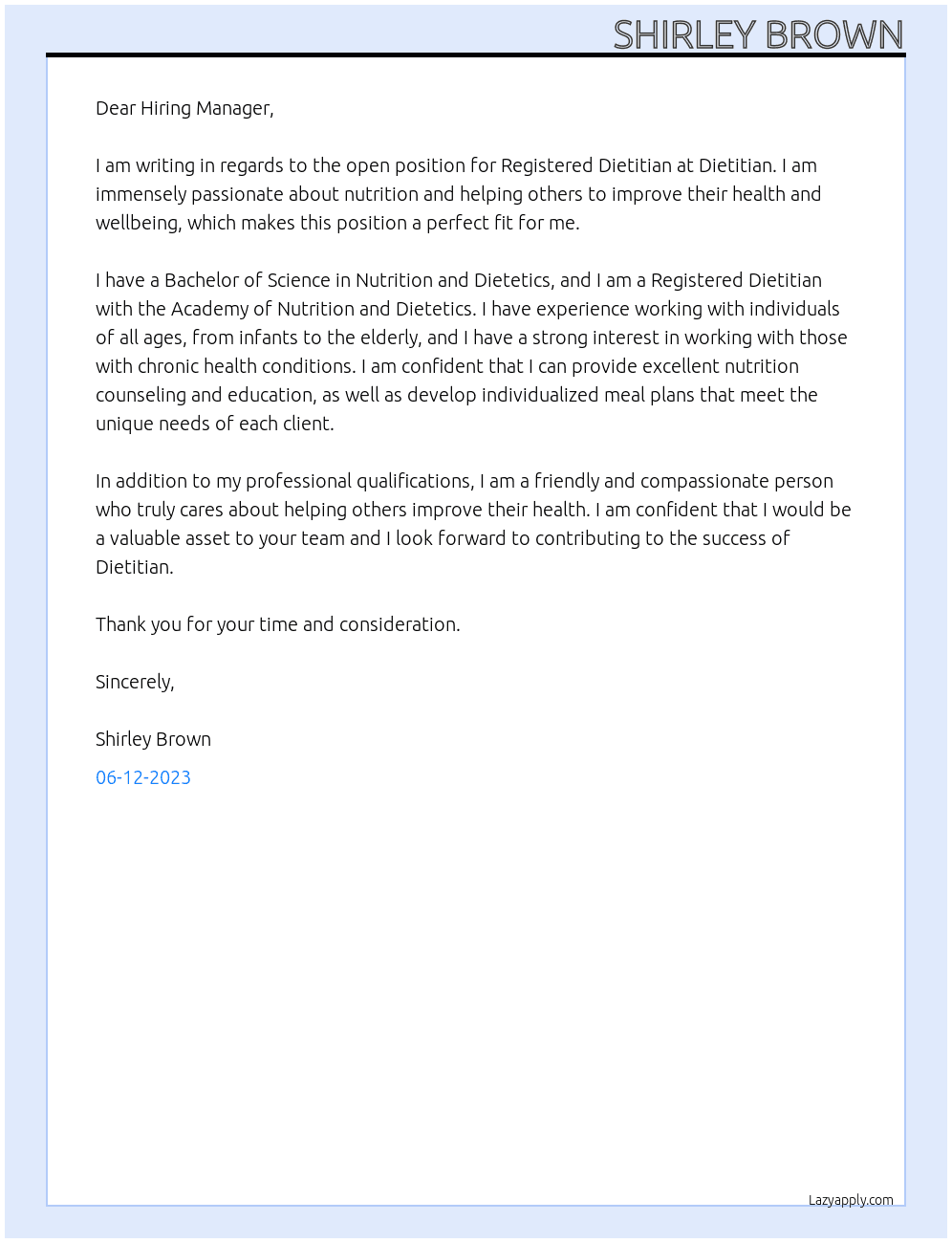 Registered Dietitian At Dietitian Cover Letter