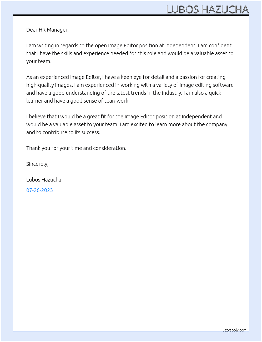 Image Editor At Independent Cover Letter