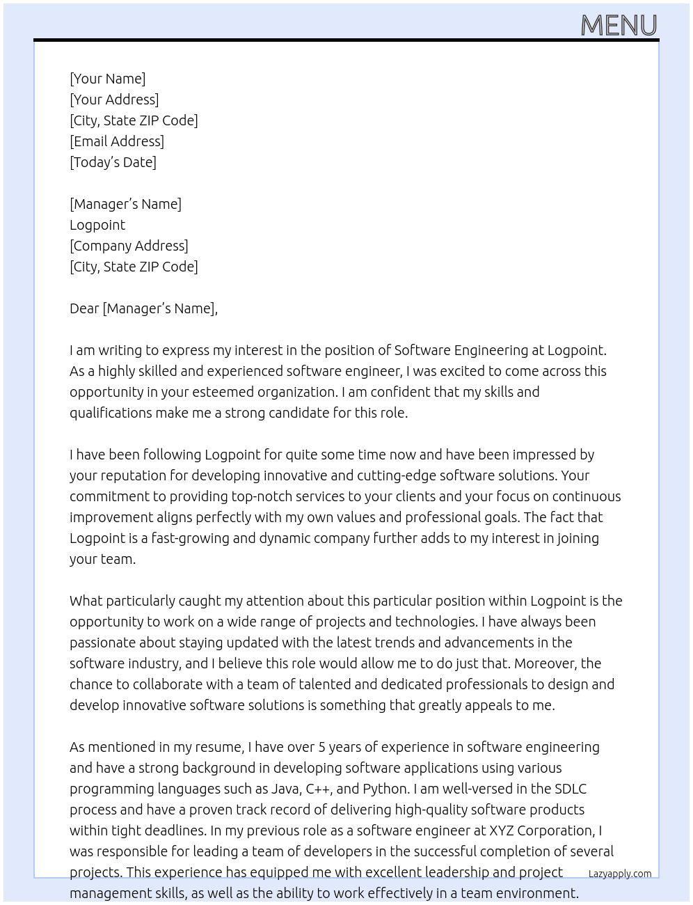 Software Engineering At Logpoint Cover Letter