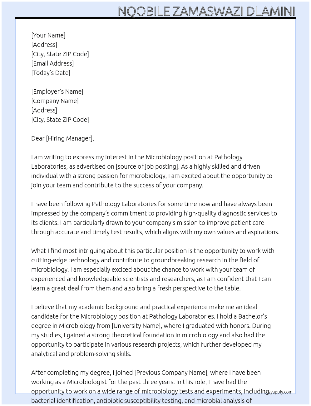 Microbiology At Pathology Laboratories Cover Letter