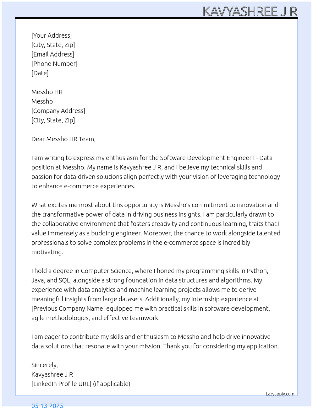 Cover letter for software development engineer i data - LazyApply