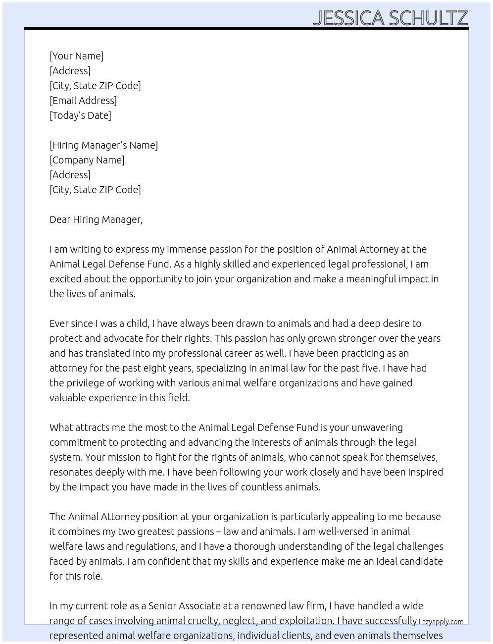animal attorney At Animal legal defense fund Cover Letter