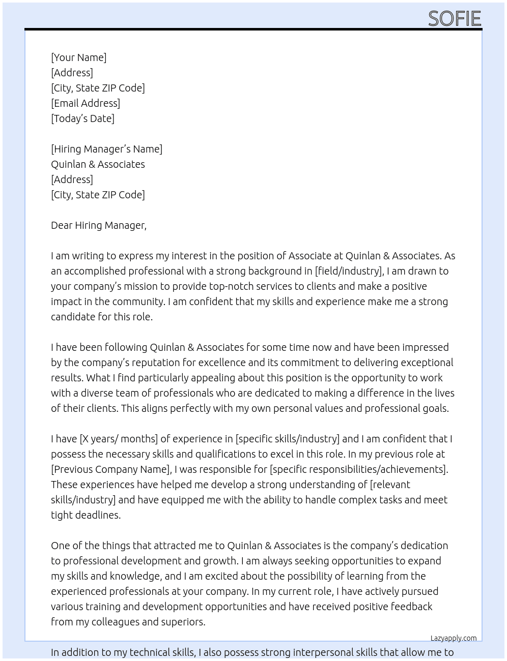 Associate At Quinlan & Associates Cover Letter