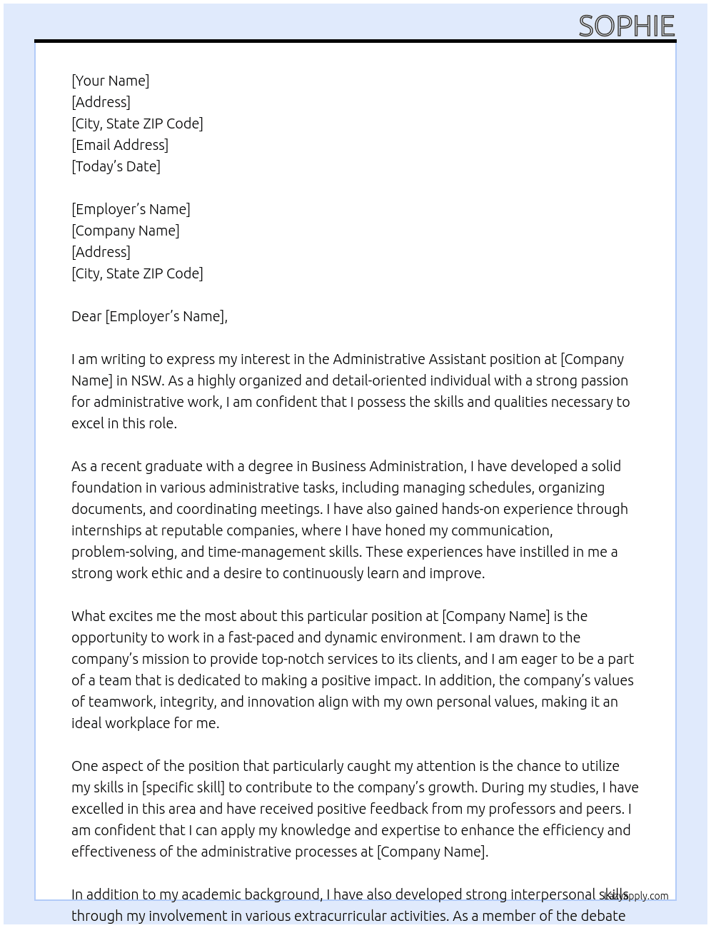 administrative Assistant At NSW Cover Letter
