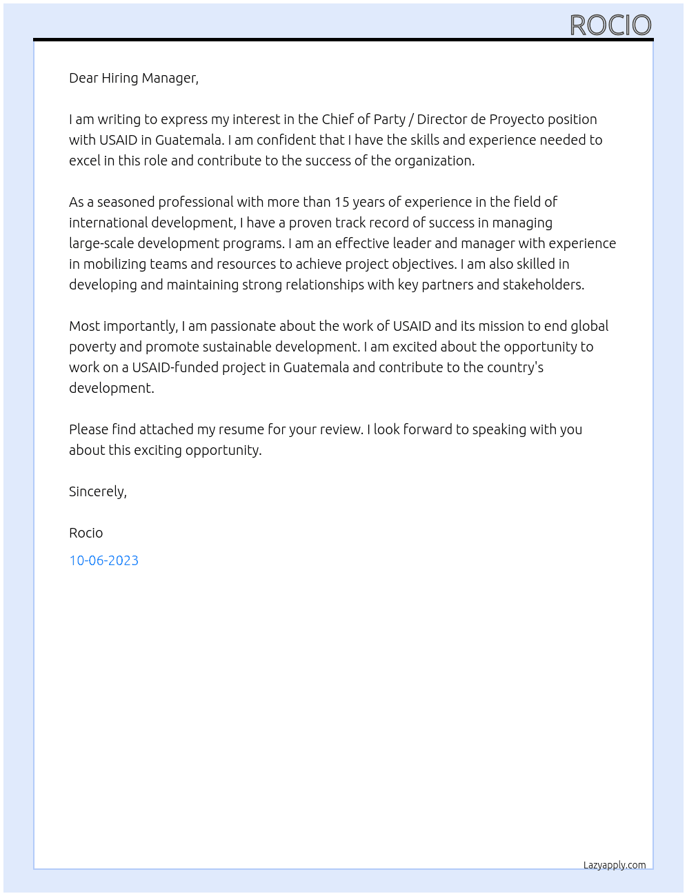 Chief of Party / Director/a de Proyecto, USAID, Guatemala MEL At EnCompass Cover Letter