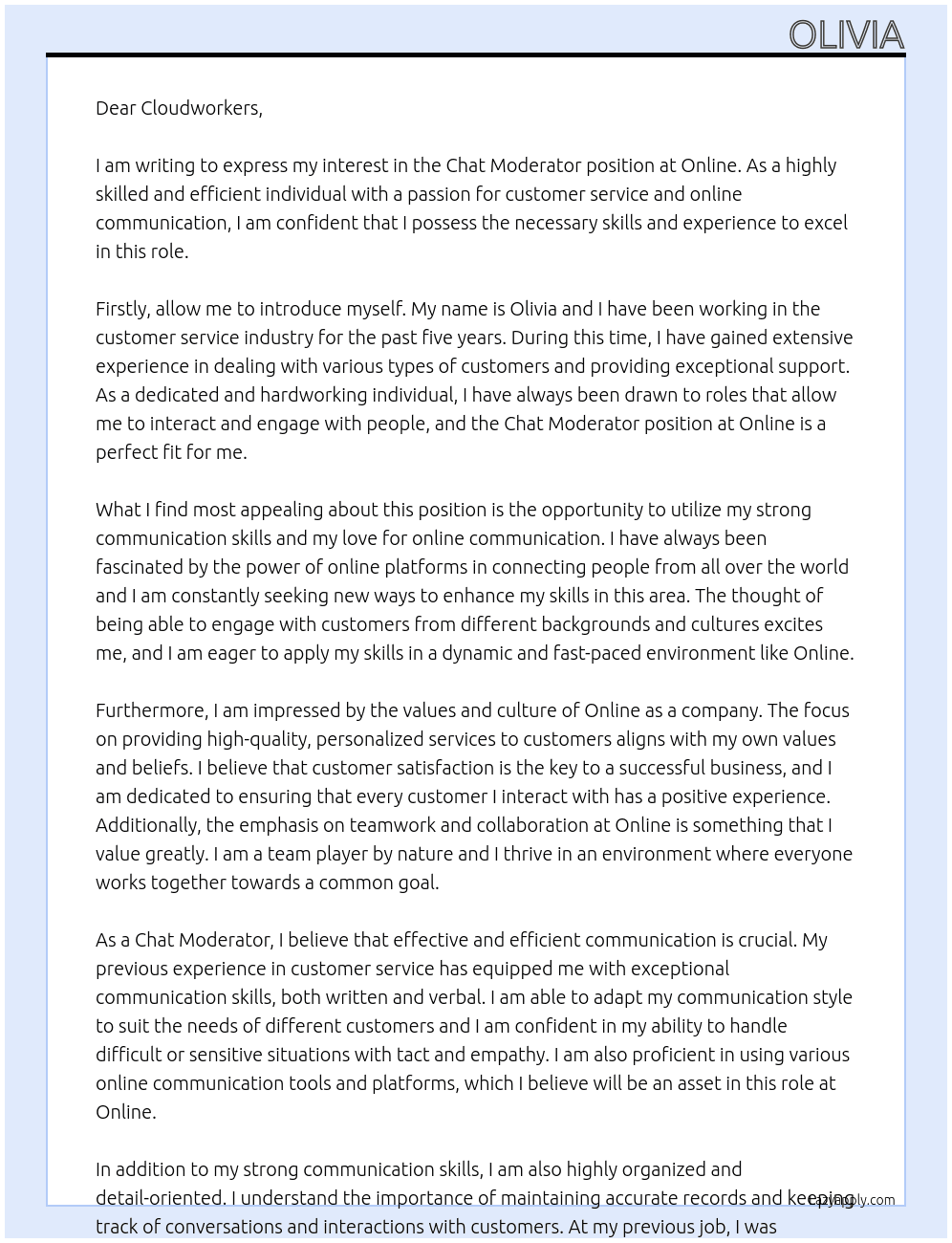 chat moderator At online Cover Letter