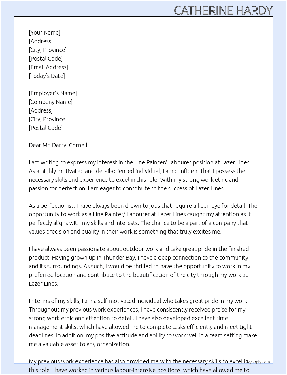 Line Painter/ Labourer At Lazer Lines Cover Letter