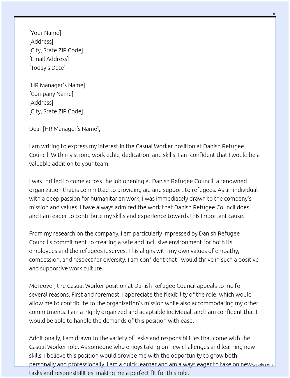 Casual worker At Danish refugee council Cover Letter