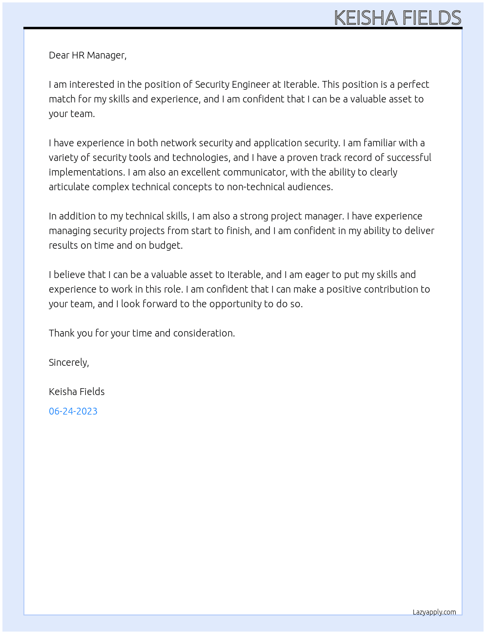Security Engineer At Iterable Cover Letter