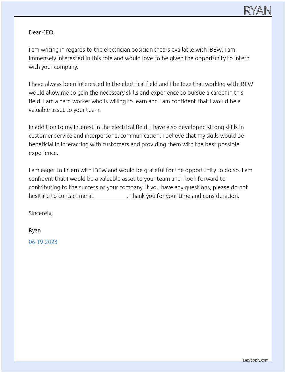 Electrician At IBEW Cover Letter