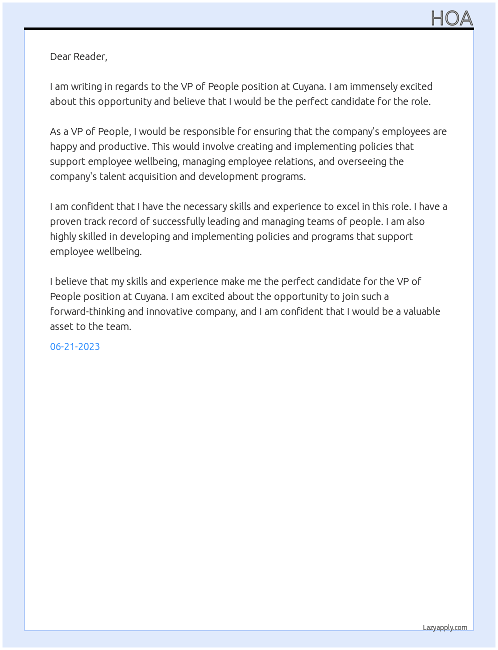 VP of People At Cuyana Cover Letter