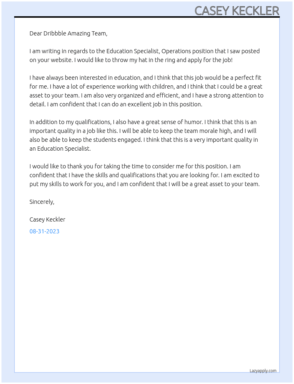 Education Specialist, Operations At Dribbble Cover Letter