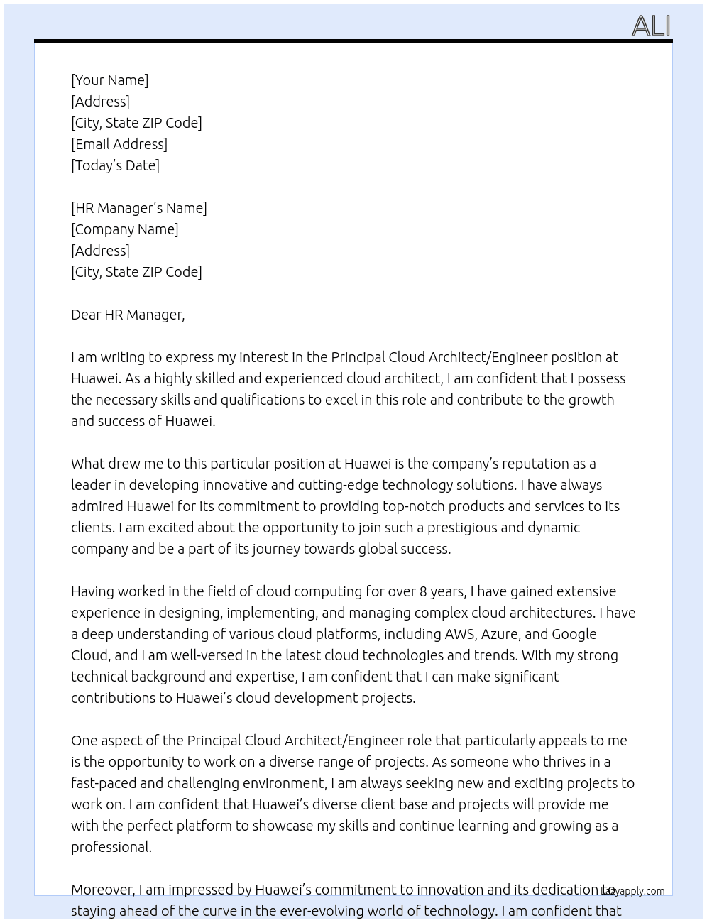 Principal Cloud Architect / Engineer At Huawei Cover Letter