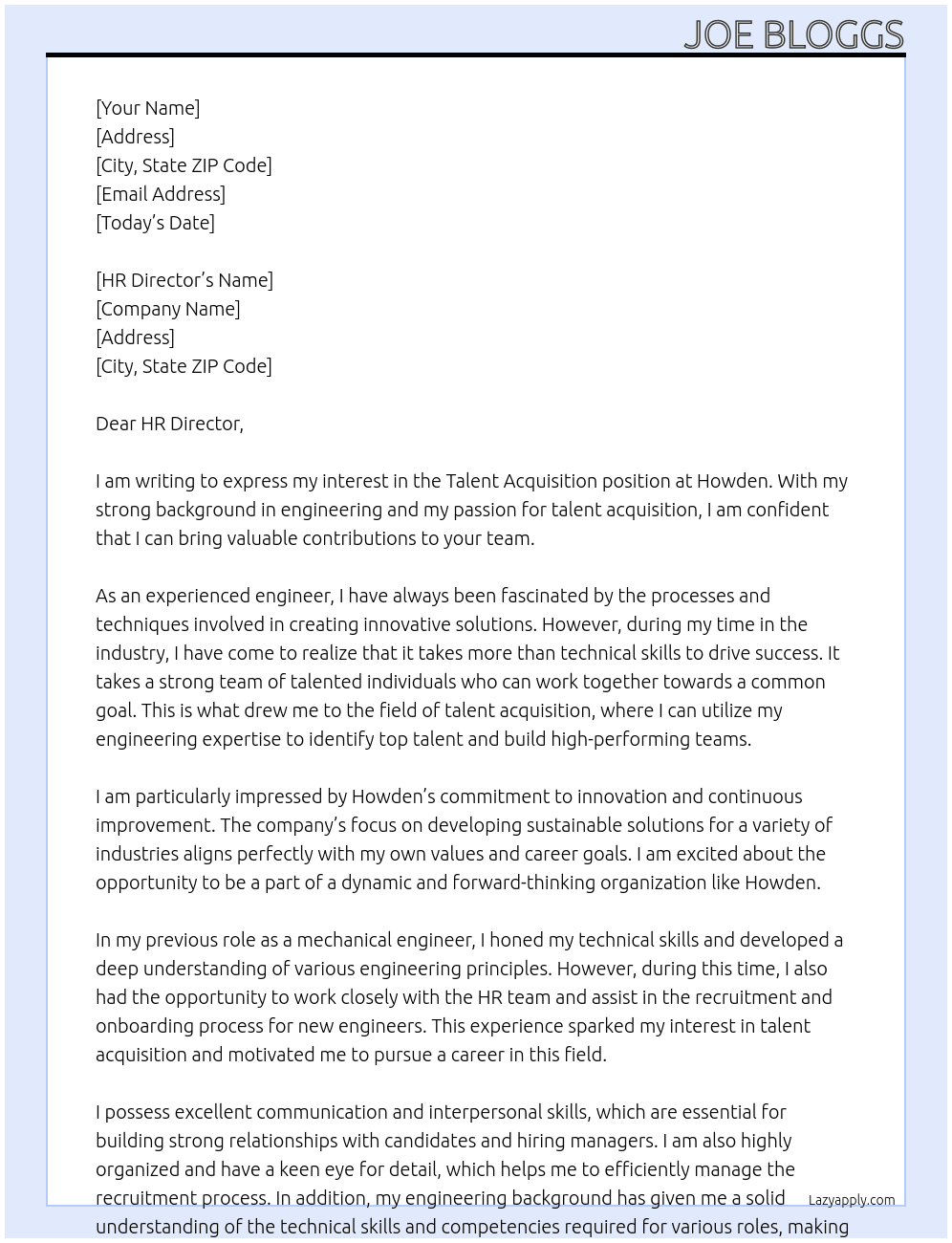Talent acquisition  At Howden Cover Letter