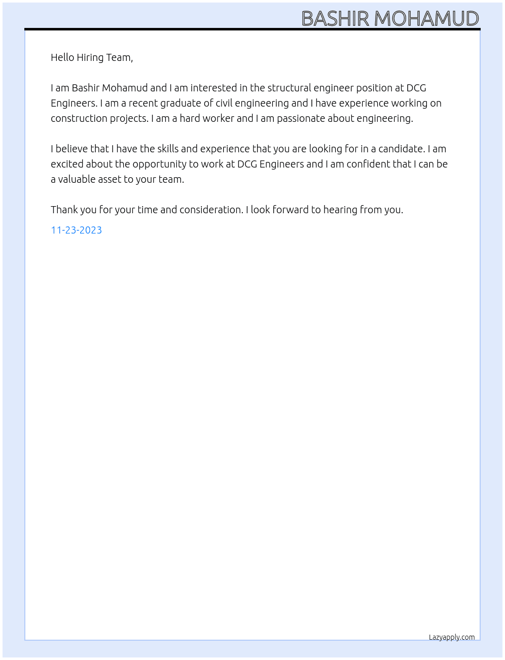 Structural Engineer At DCG Engineers Cover Letter