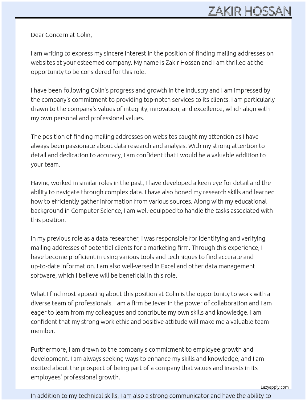 Find mailing addresses on websites At Colin Cover Letter