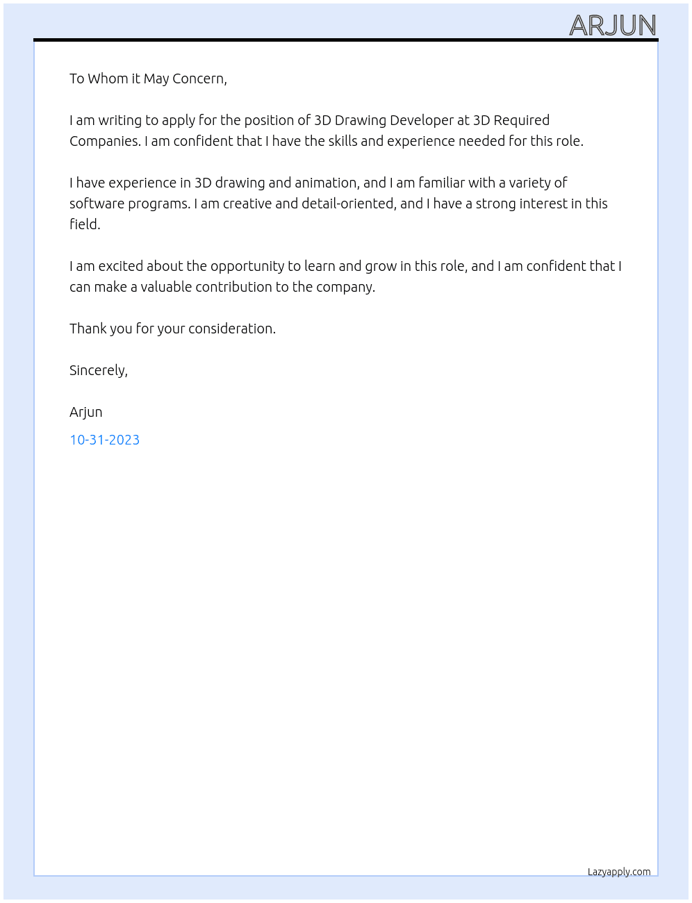3d drawing develop At 3d required companies Cover Letter