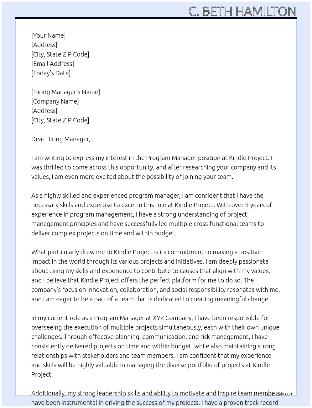 Program Manager At Kindle Project Cover Letter