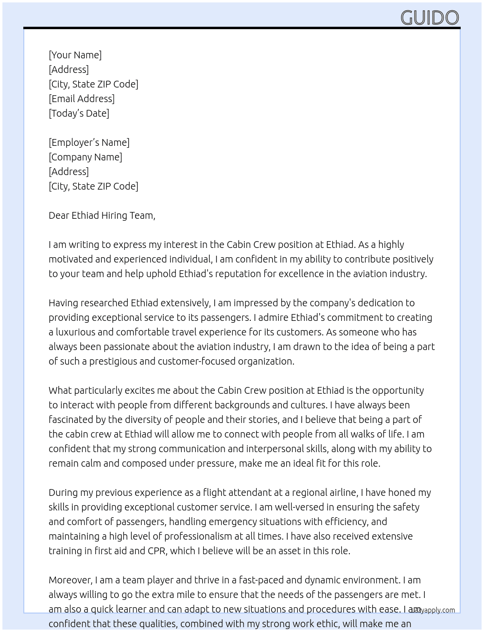 cabin crew At Ethiad Cover Letter