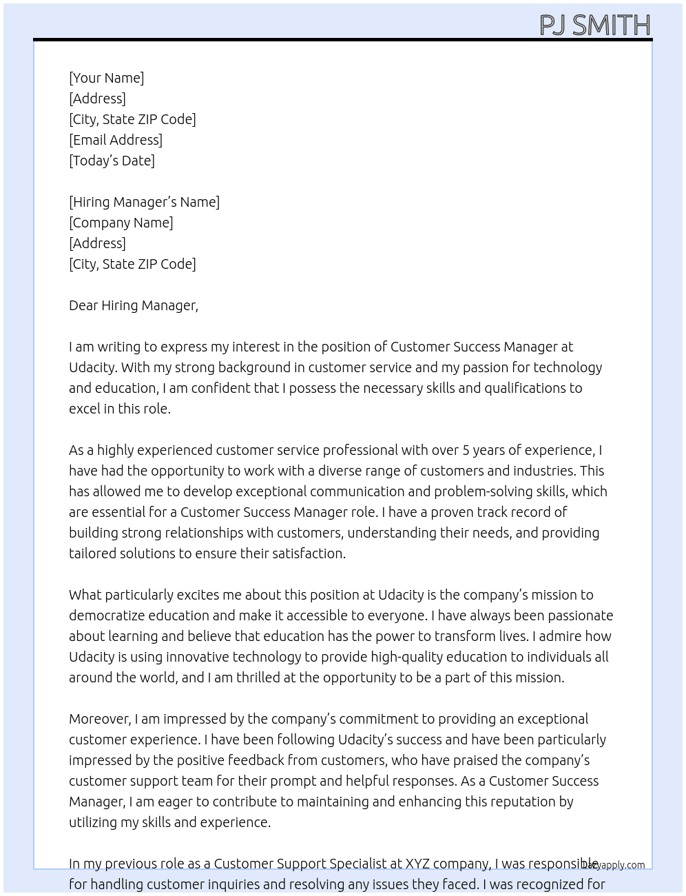 Customer Success Manager At Udacity Cover Letter
