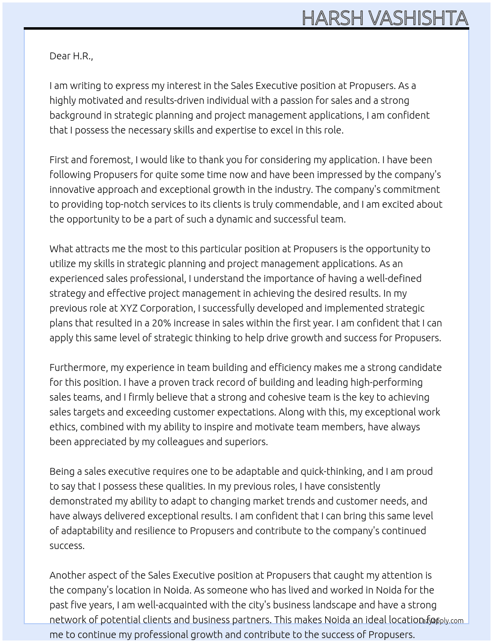 Sales Executive At Propusers Cover Letter