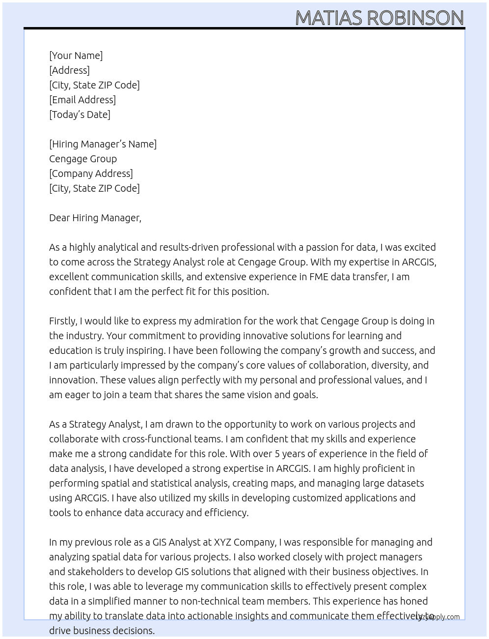 Strategy Analyst At Cengage Group Cover Letter