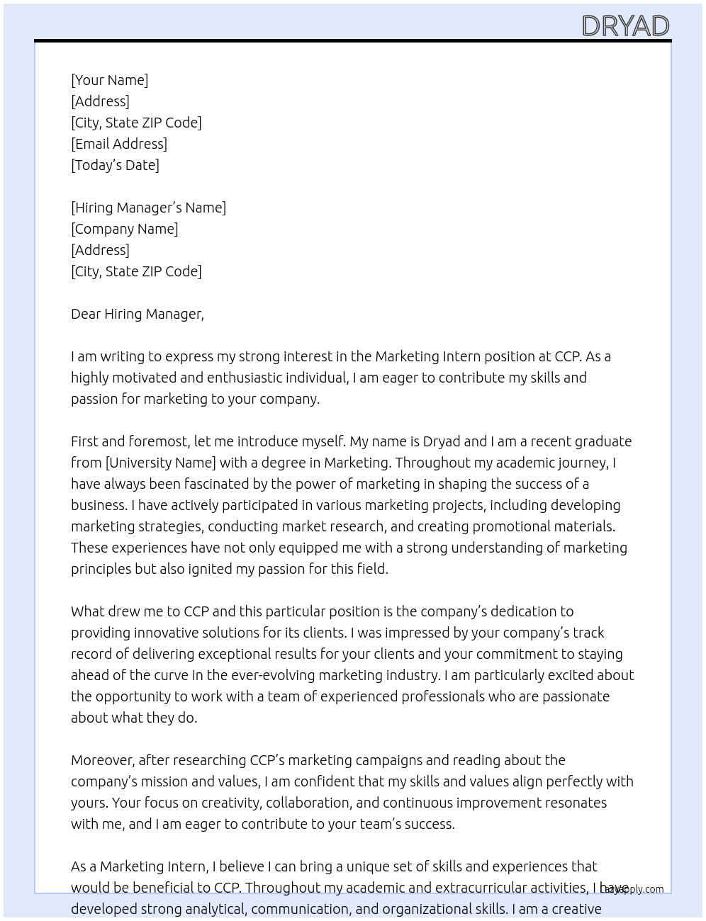 Marketing Intern At CCP Cover Letter