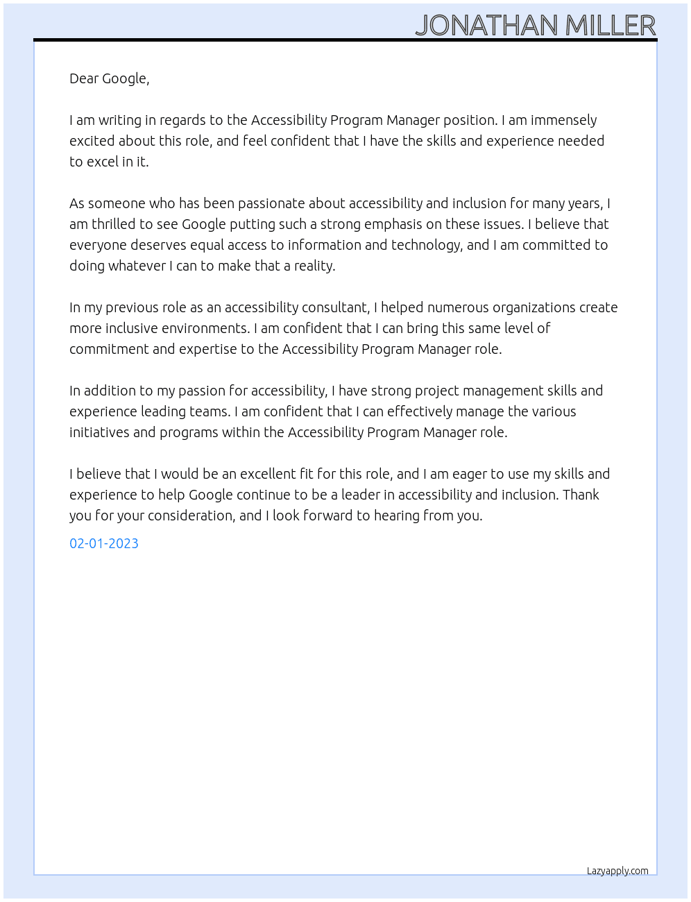 Cover letter for accessibility program manager - LazyApply